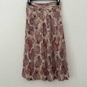 Ba&sh Brown, Gold and Cream Midi Skirt Small (1)